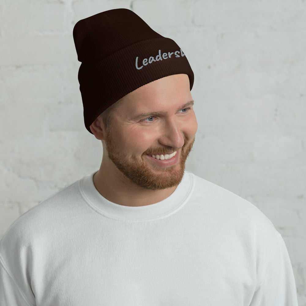 Leadership In Silver Embroidery on Cuffed Beanie