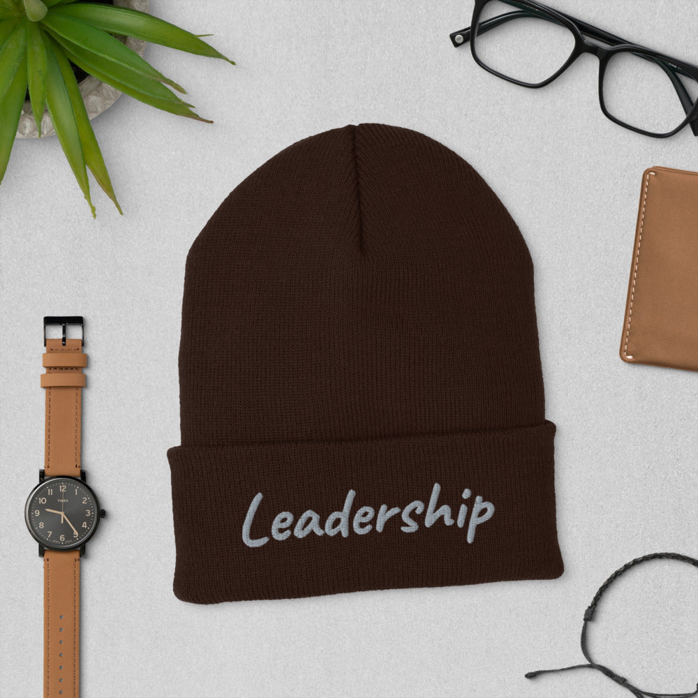 Leadership In Silver Embroidery on Cuffed Beanie