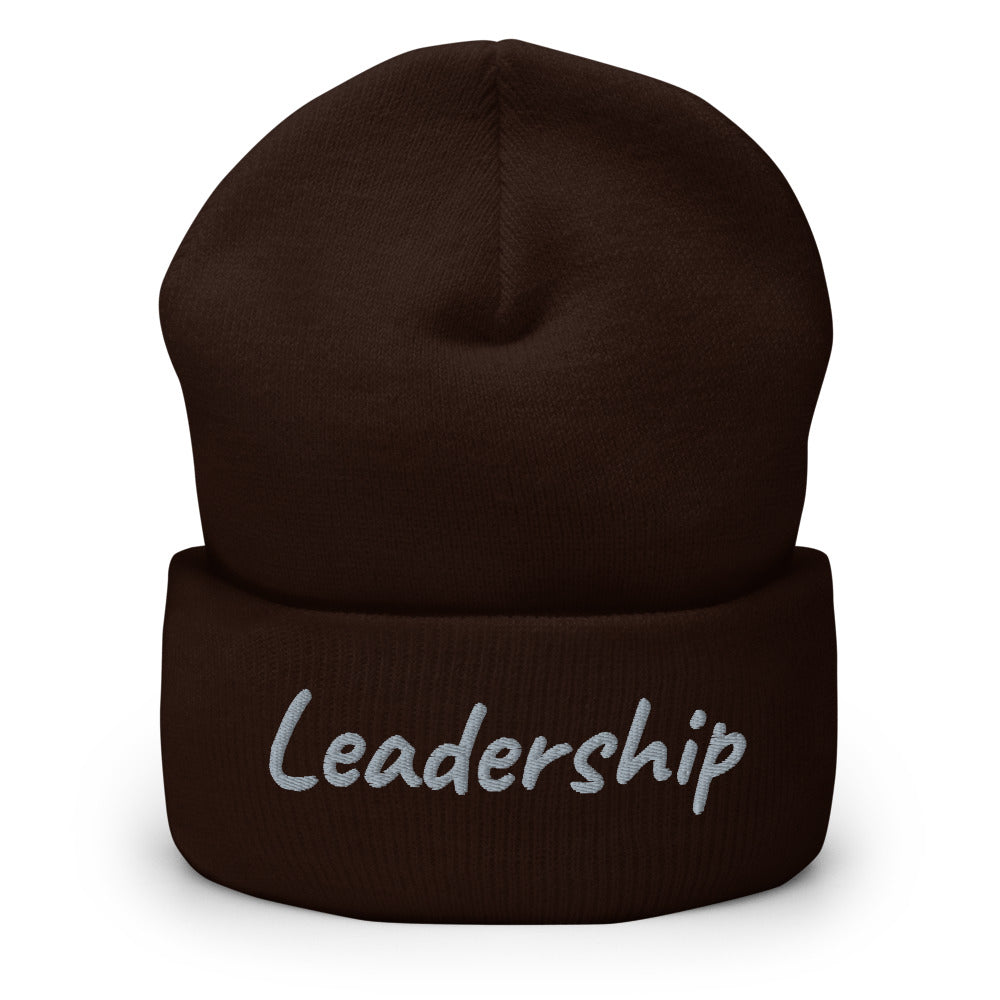 Leadership In Silver Embroidery on Cuffed Beanie