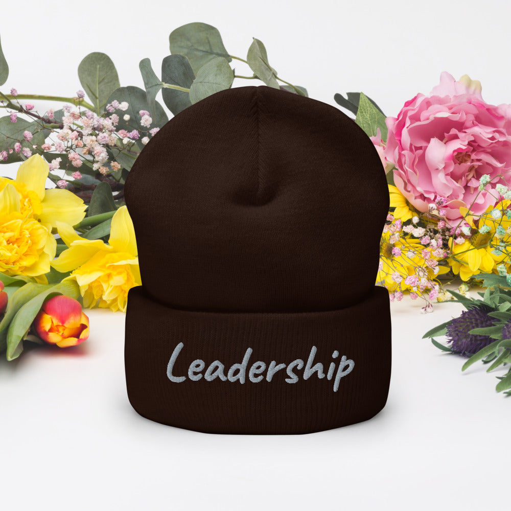 Leadership In Silver Embroidery on Cuffed Beanie