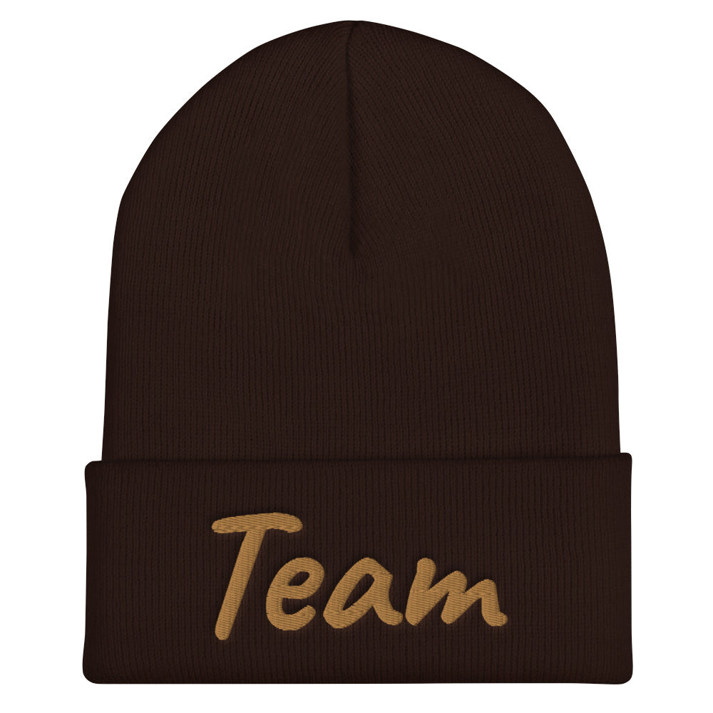 Team In Celluloid Embroidery on Cuffed Beanie