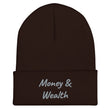 Money & Wealth In Silver Embroidery on Cuffed Beanie