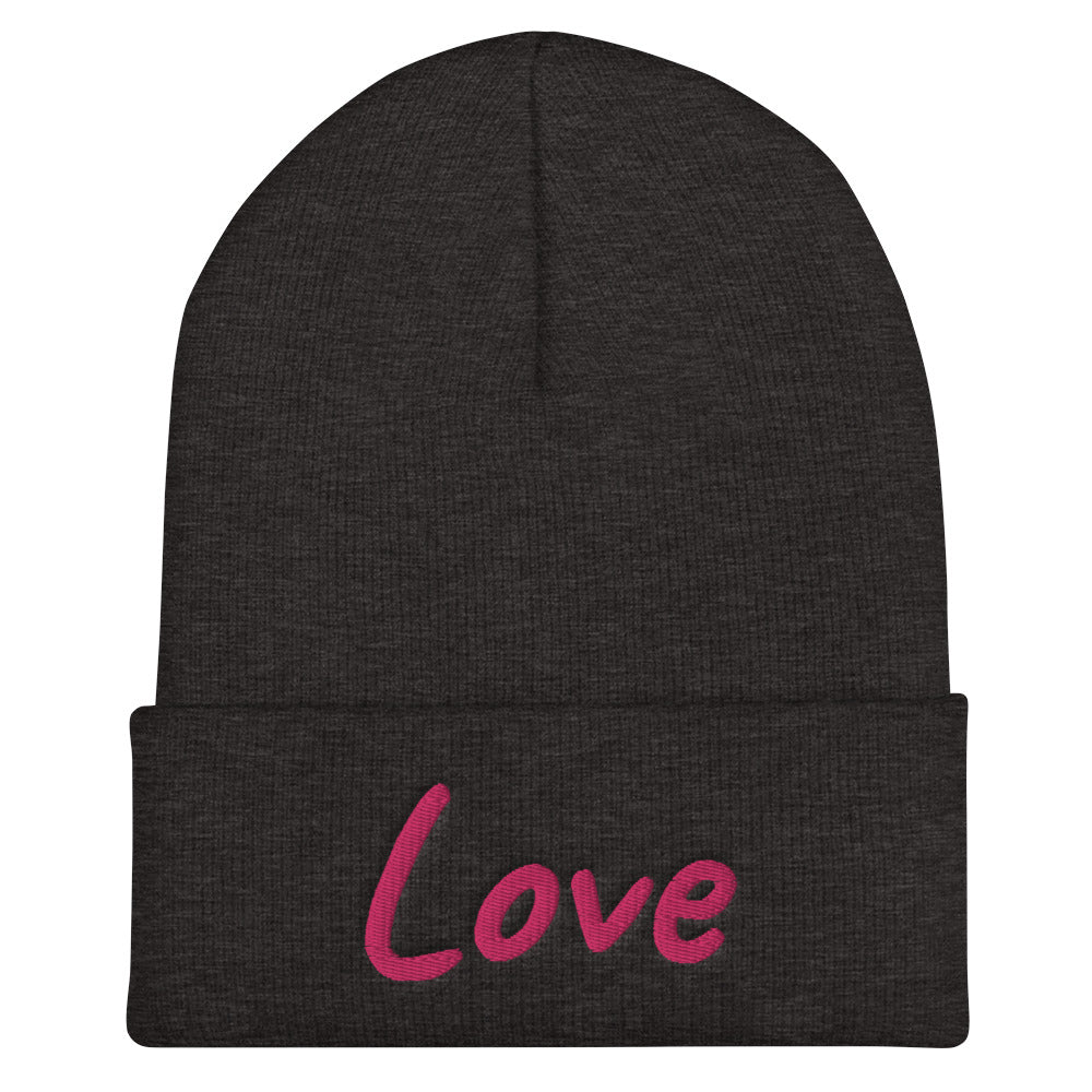 Love In Star Rose Quartz Embroidery on Cuffed Beanie