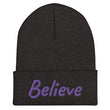 Believe In Amethyst Embroidery on Cuffed Beanie