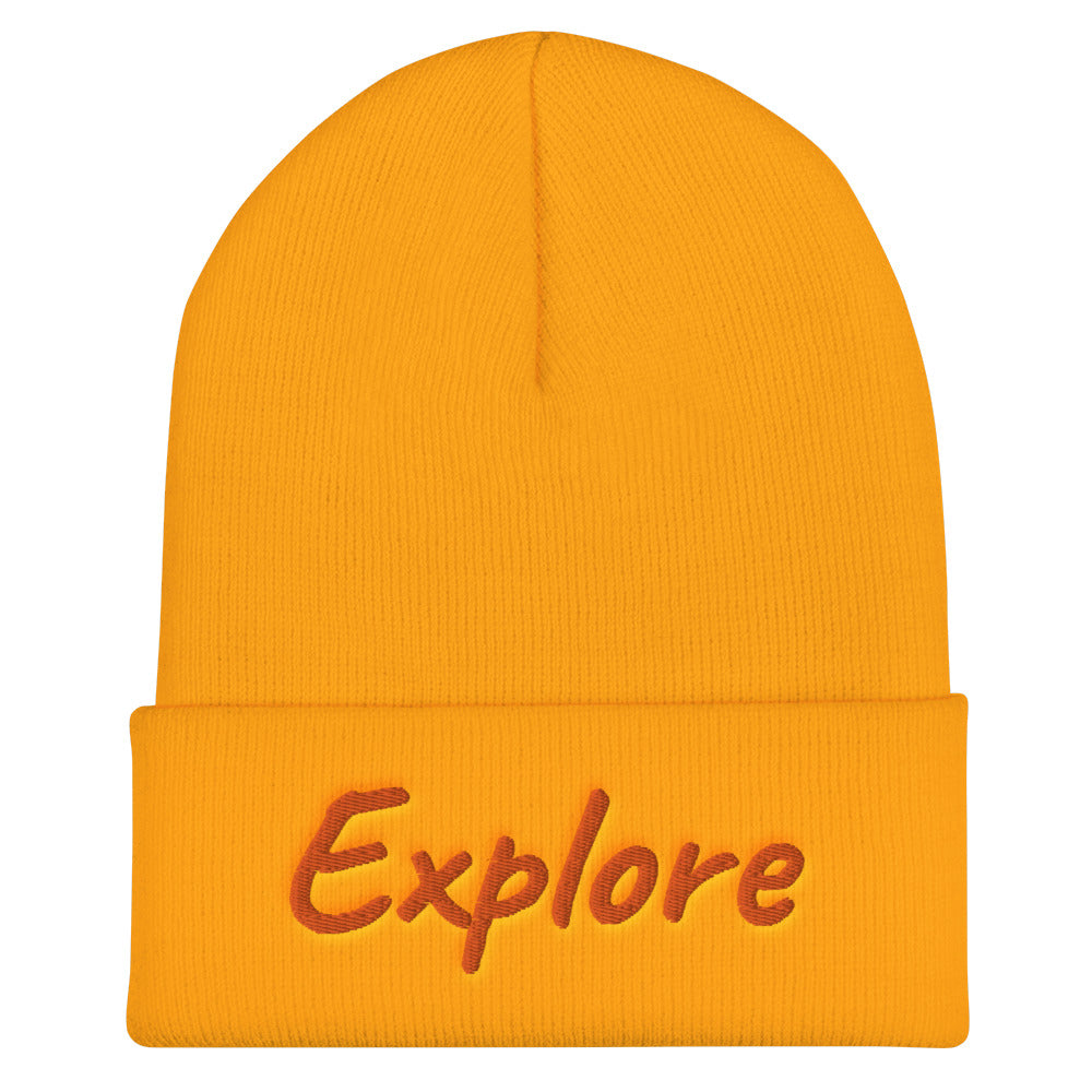 Explore In Amber Embroidery on Cuffed Beanie