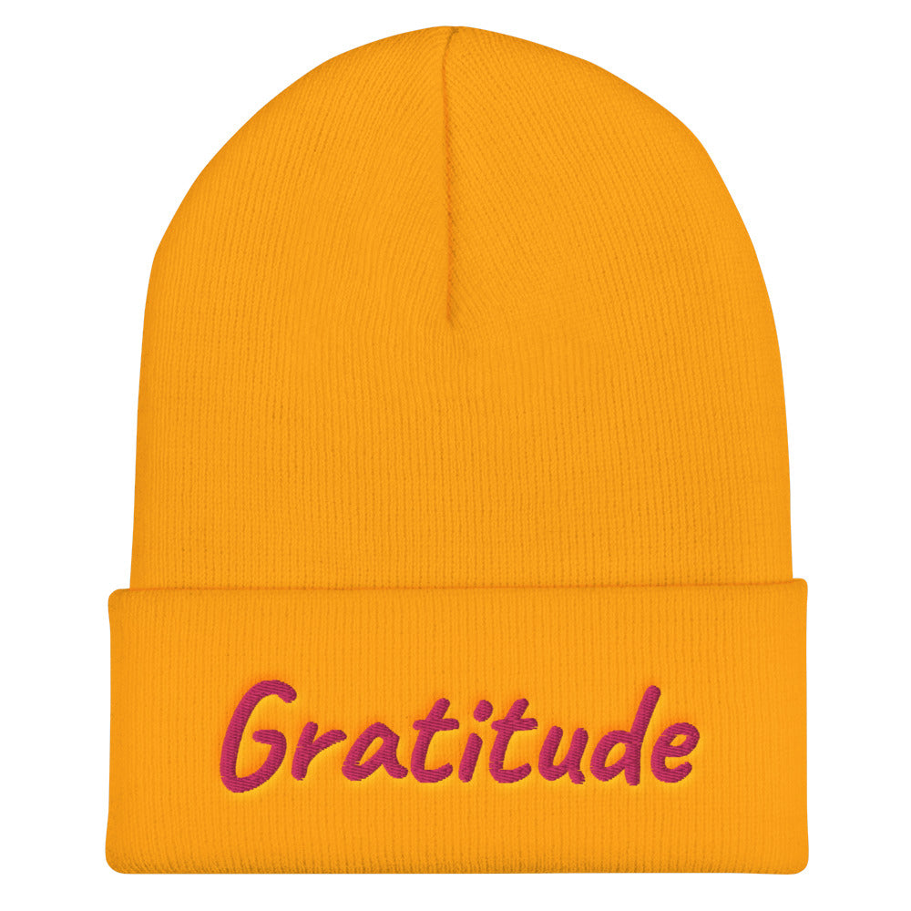 Gratitude In Star Rose Quartz Embroidery on Cuffed Beanie