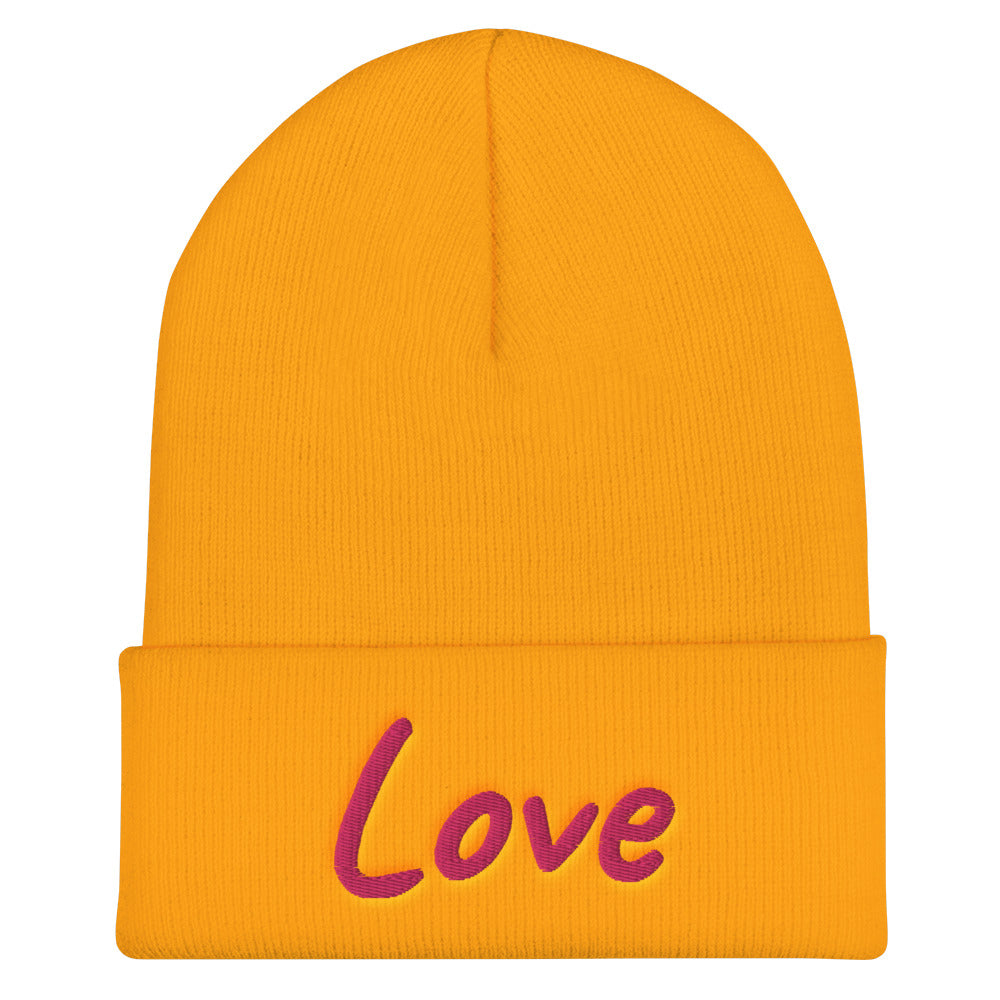 Love In Star Rose Quartz Embroidery on Cuffed Beanie