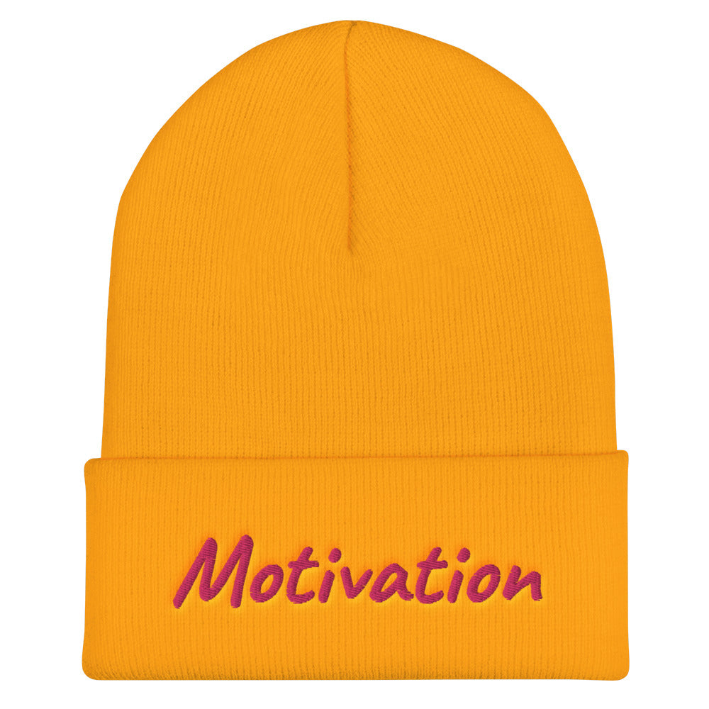 Motivation In Star Rose Quartz Embroidery on Cuffed Beanie