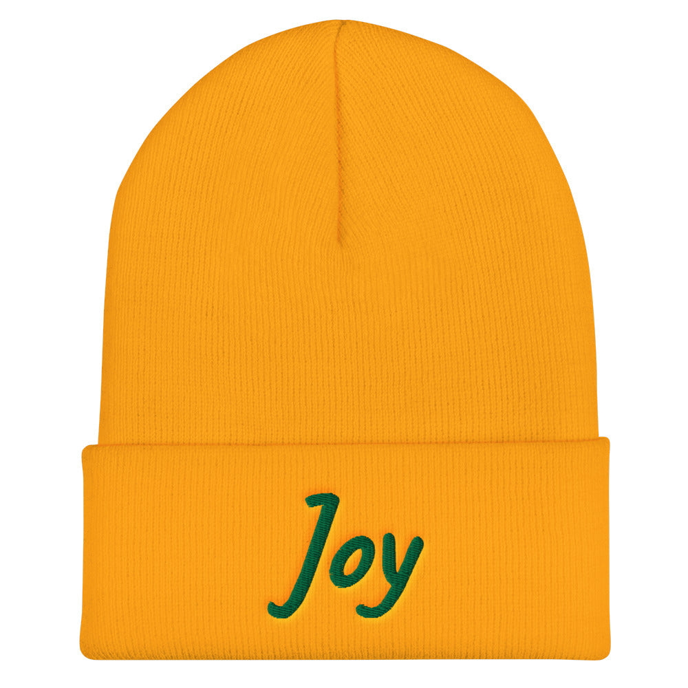 Joy In Emerald Embroidery on Cuffed Beanie