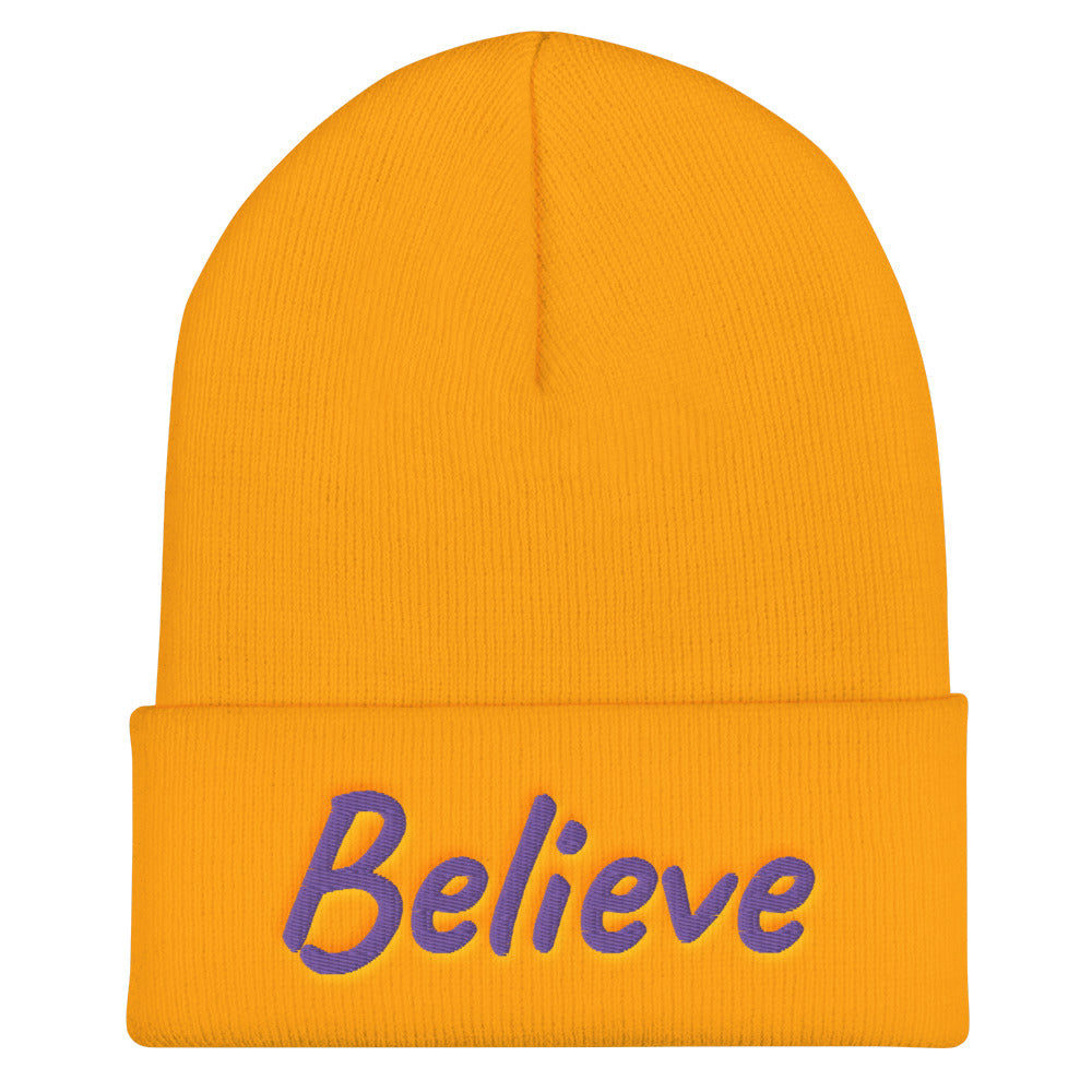 Believe In Amethyst Embroidery on Cuffed Beanie