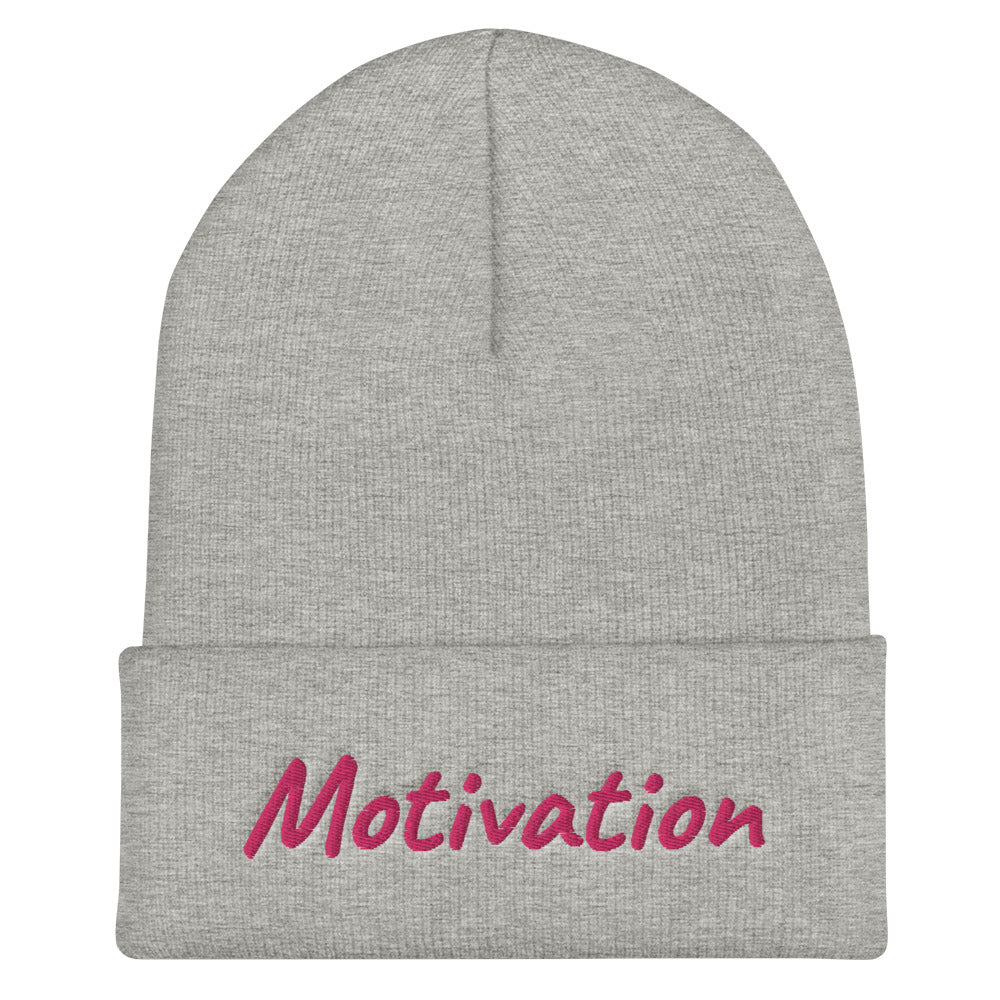 Motivation In Star Rose Quartz Embroidery on Cuffed Beanie