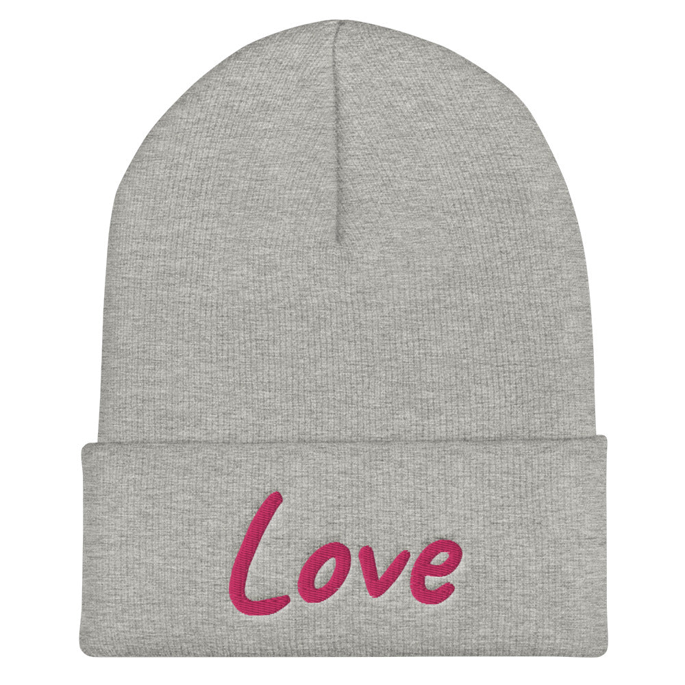 Love In Star Rose Quartz Embroidery on Cuffed Beanie