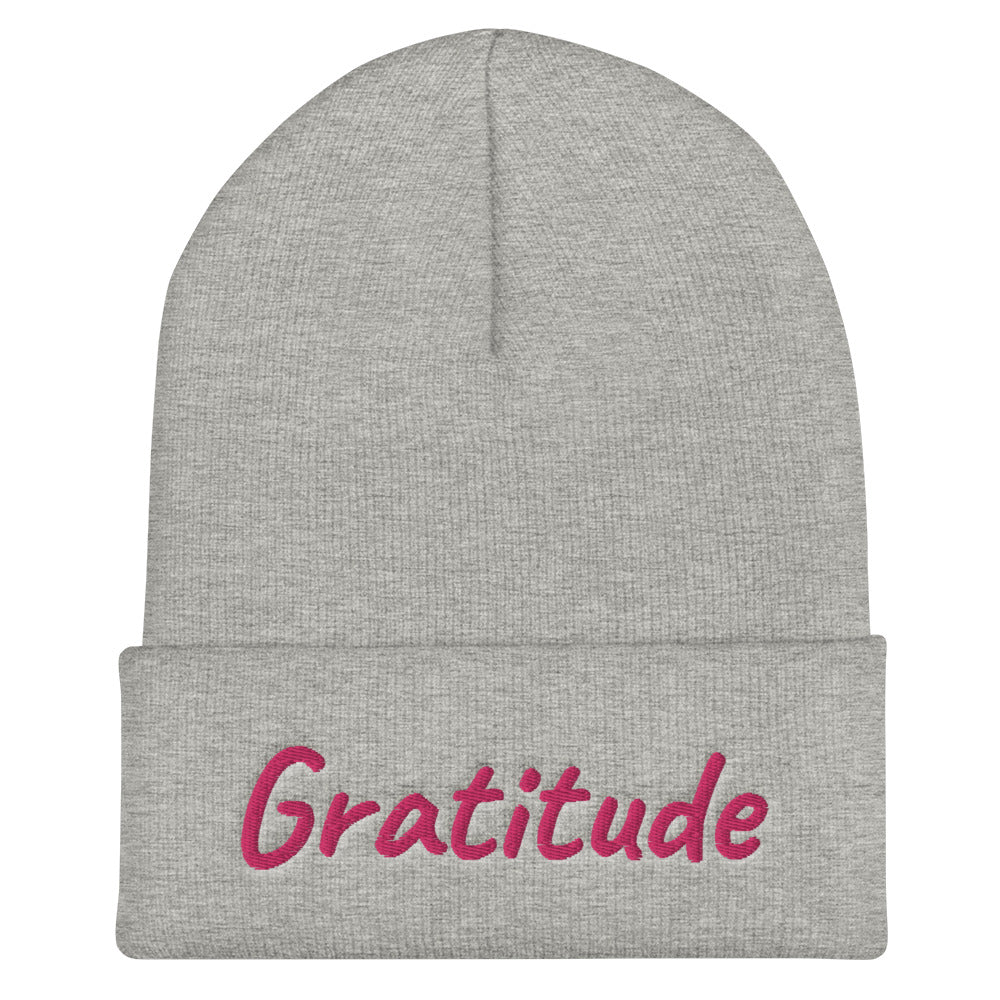 Gratitude In Star Rose Quartz Embroidery on Cuffed Beanie