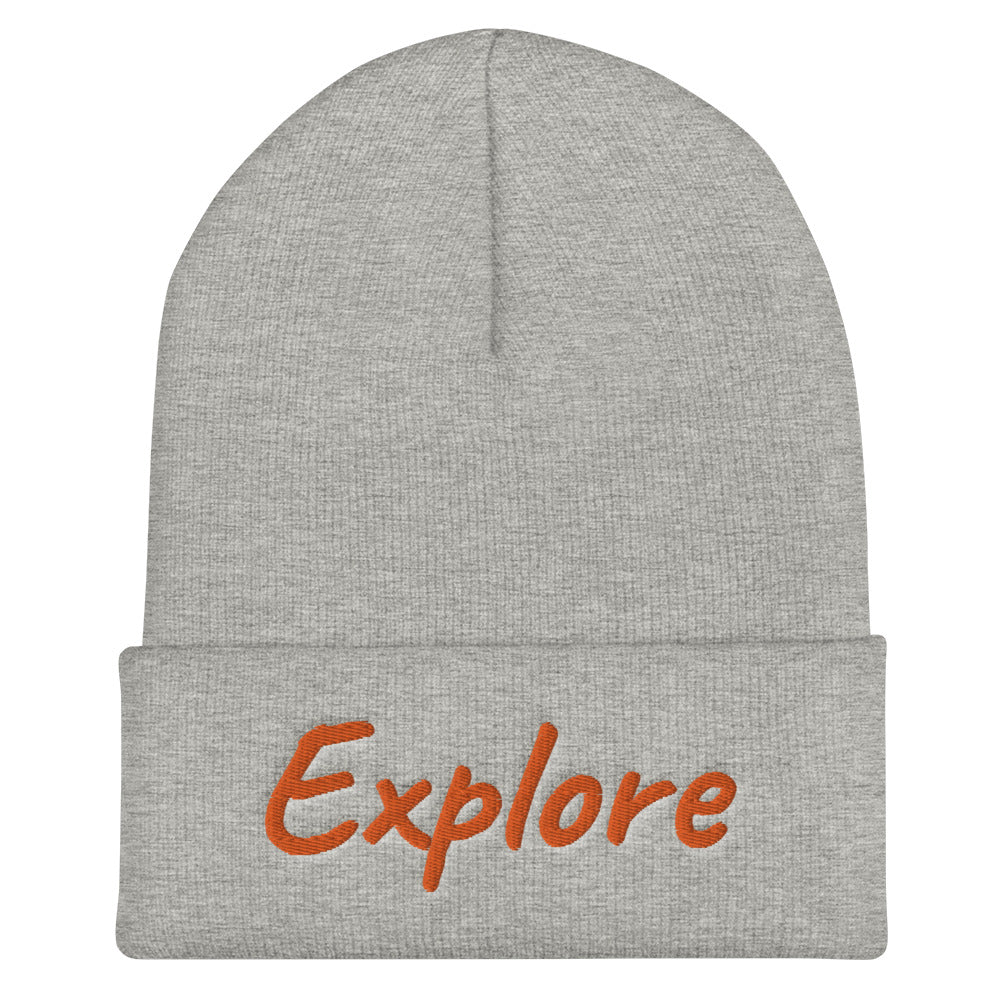 Explore In Amber Embroidery on Cuffed Beanie