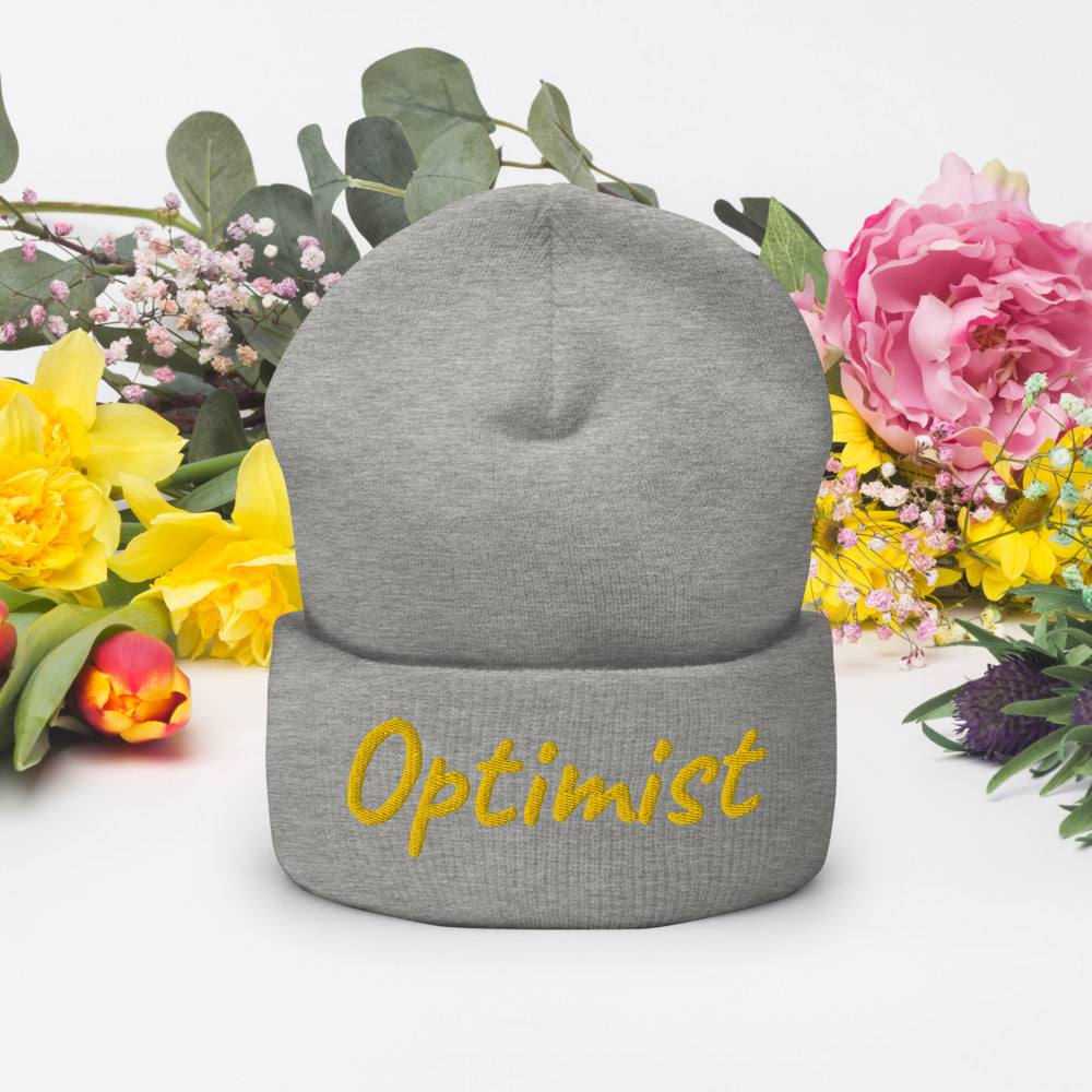 Optimist In Gold Embroidery on Cuffed Beanie