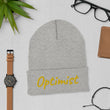 Optimist In Gold Embroidery on Cuffed Beanie