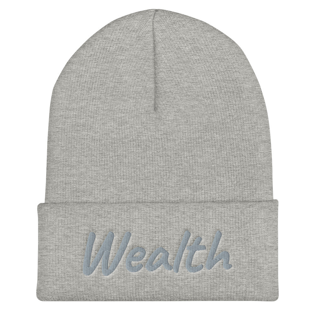 Wealth In Silver Embroidery on Cuffed Beanie