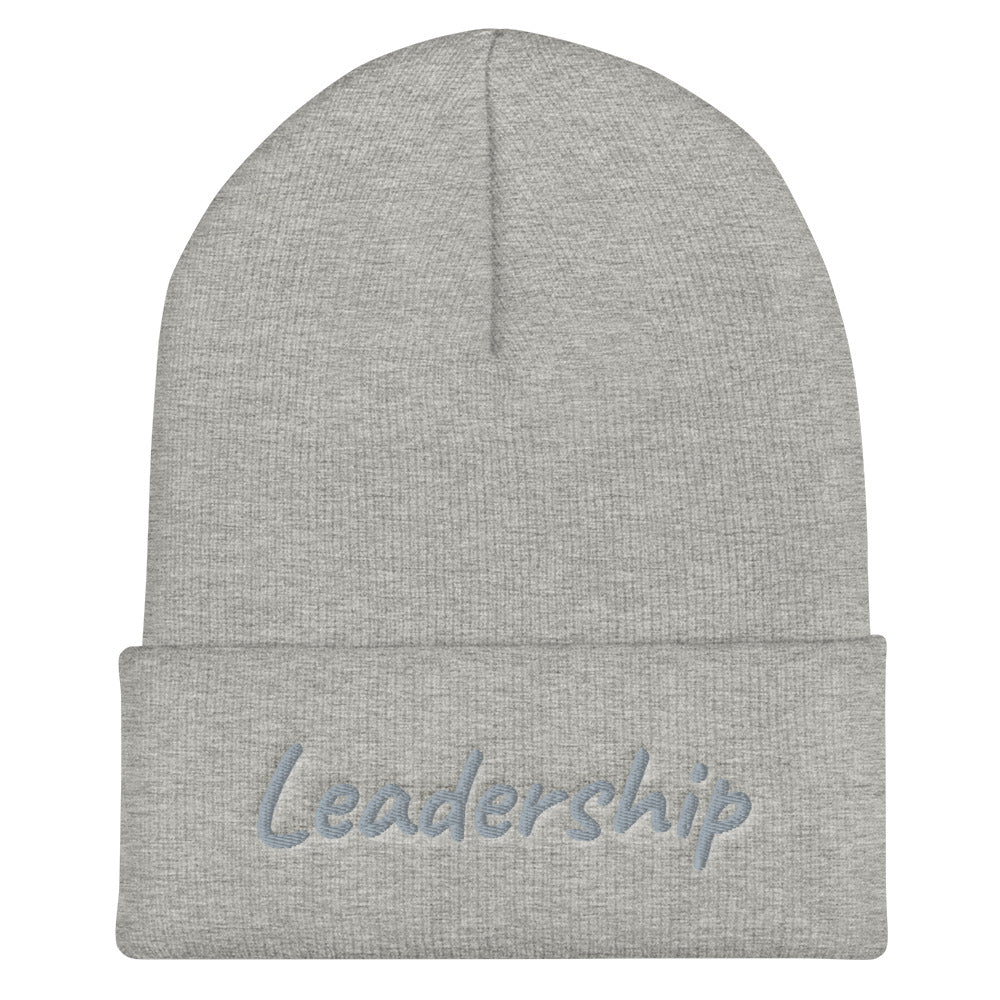 Leadership In Silver Embroidery on Cuffed Beanie