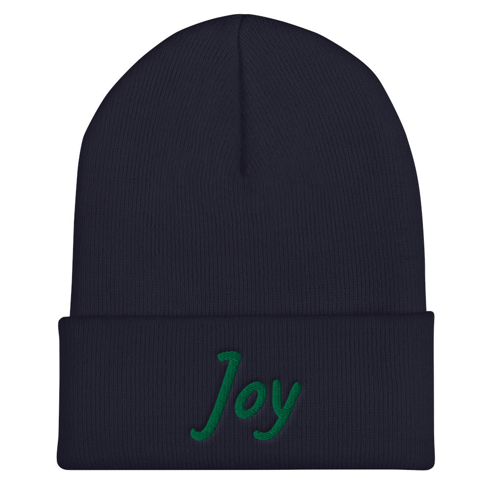 Joy In Emerald Embroidery on Cuffed Beanie