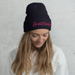 Gratitude In Star Rose Quartz Embroidery on Cuffed Beanie