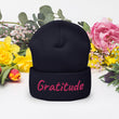 Gratitude In Star Rose Quartz Embroidery on Cuffed Beanie