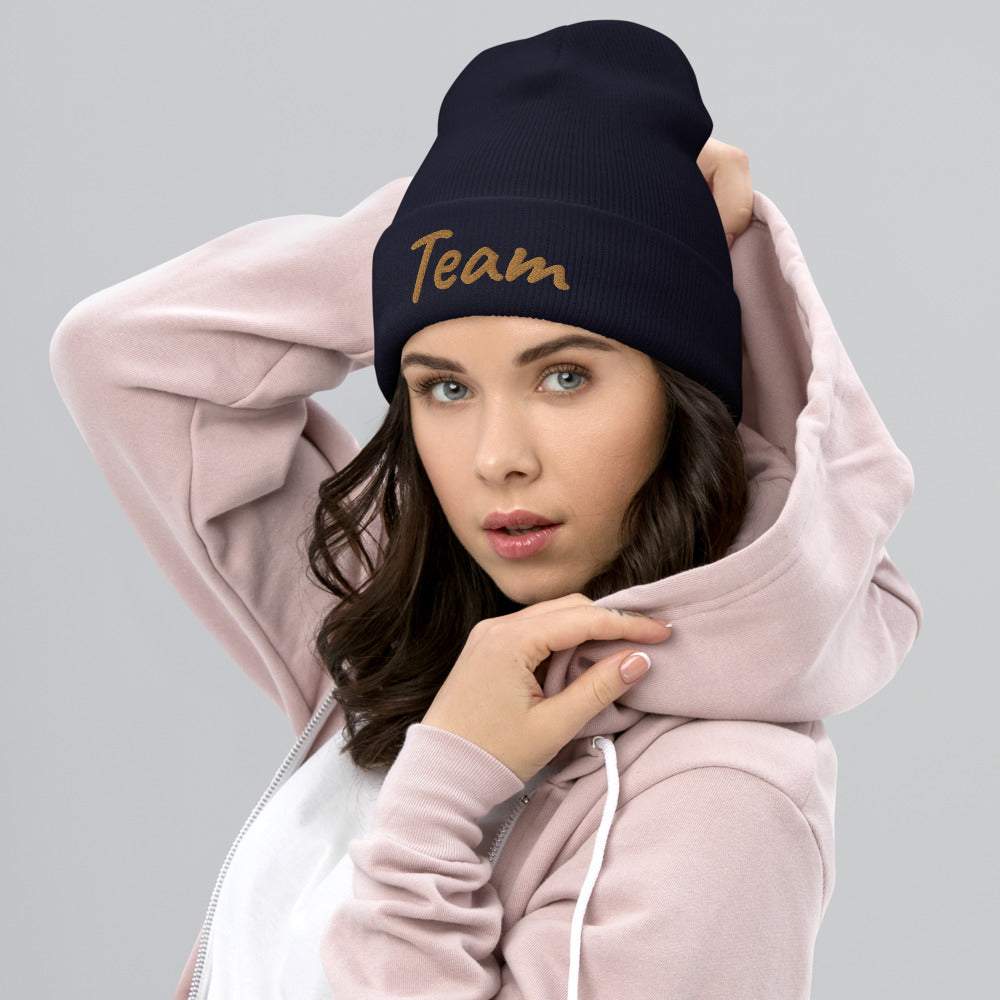 Team In Celluloid Embroidery on Cuffed Beanie