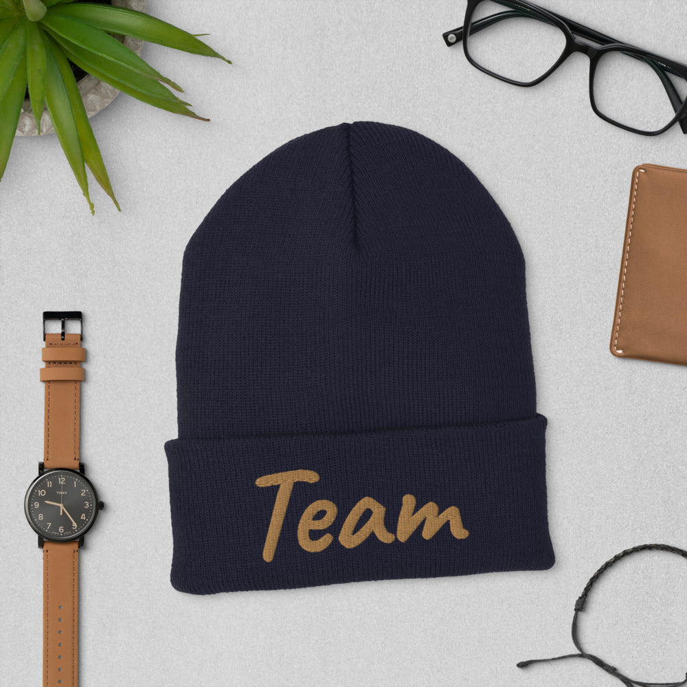 Team In Celluloid Embroidery on Cuffed Beanie