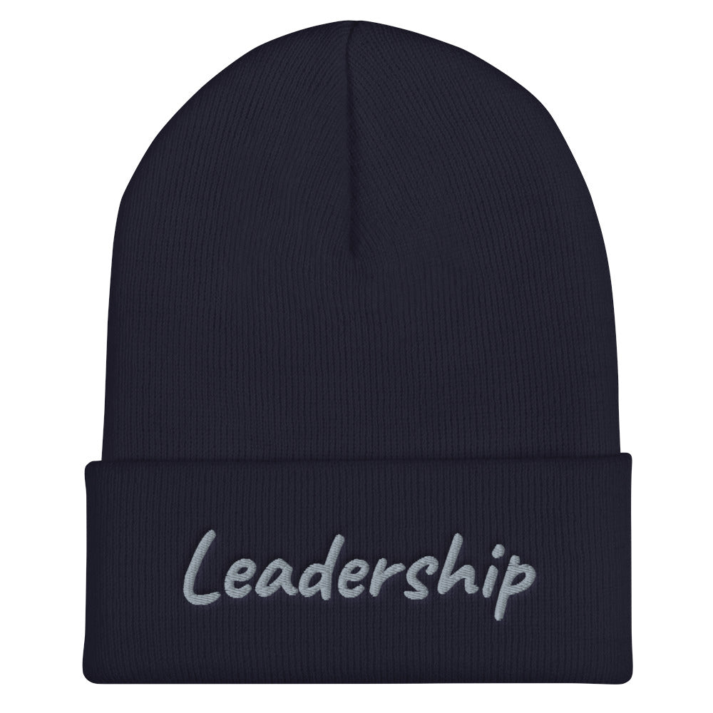 Leadership In Silver Embroidery on Cuffed Beanie