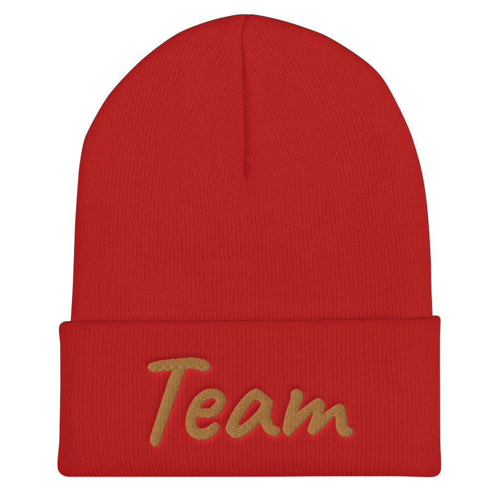 Team In Celluloid Embroidery on Cuffed Beanie