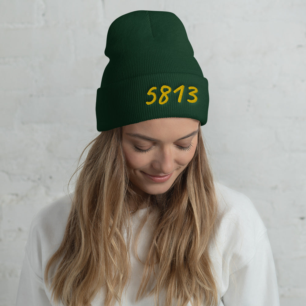 5813 In Gold Embroidery on Cuffed Beanie