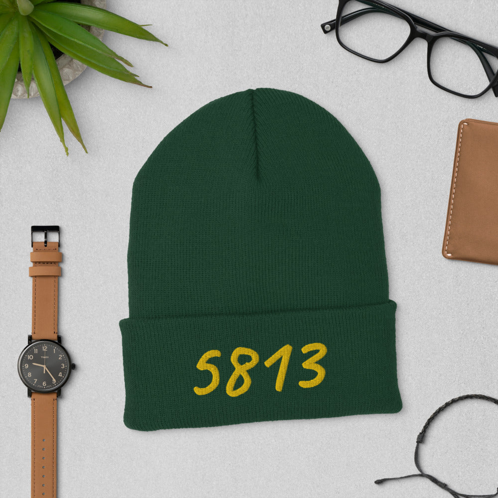 5813 In Gold Embroidery on Cuffed Beanie