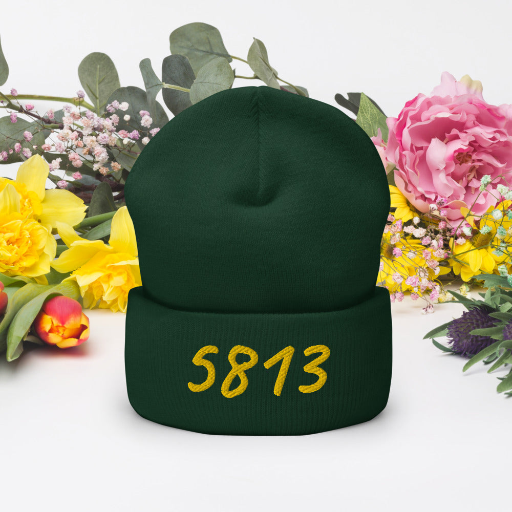 5813 In Gold Embroidery on Cuffed Beanie