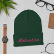 Motivation In Star Rose Quartz Embroidery on Cuffed Beanie