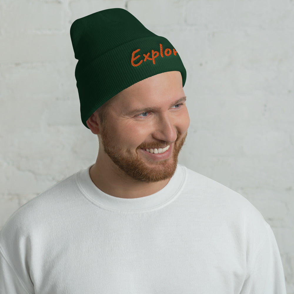 Explore In Amber Embroidery on Cuffed Beanie