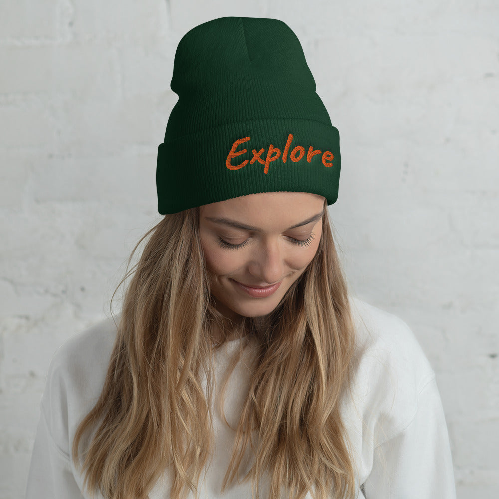 Explore In Amber Embroidery on Cuffed Beanie