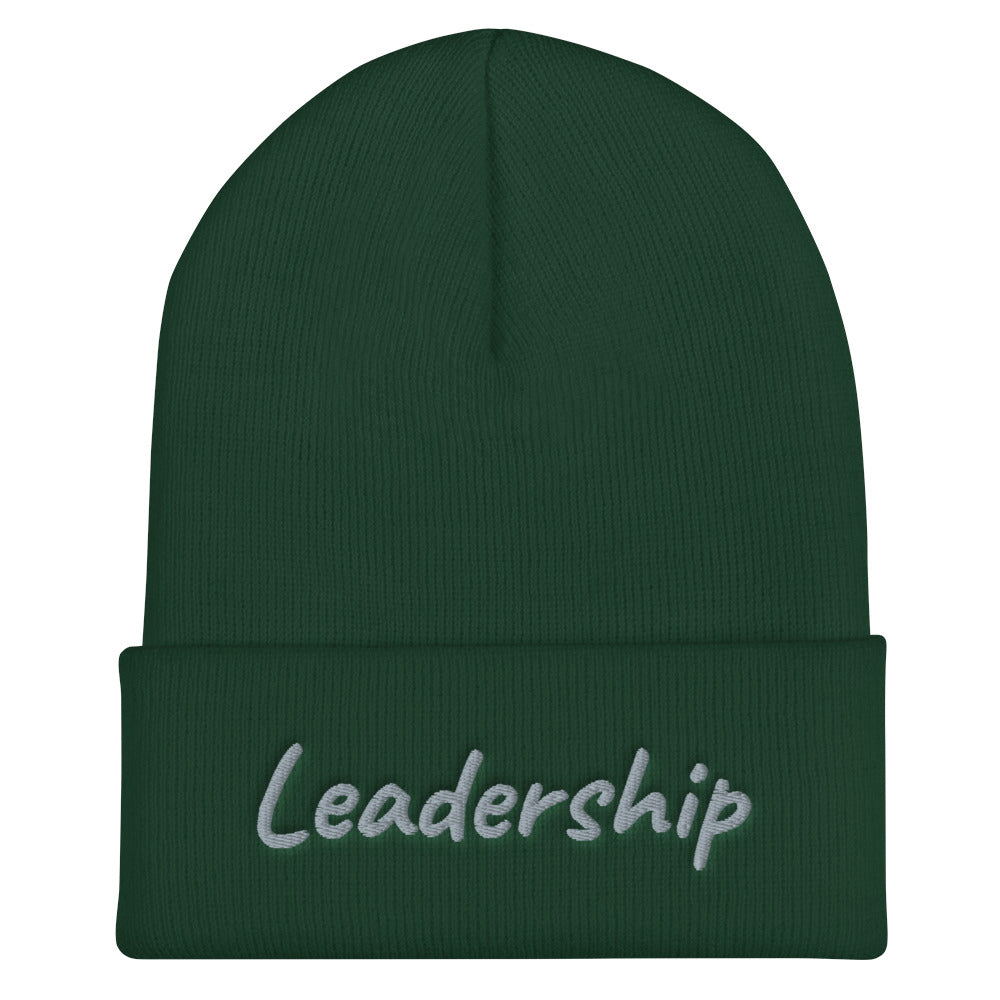 Leadership In Silver Embroidery on Cuffed Beanie