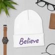 Believe In Amethyst Embroidery on Cuffed Beanie