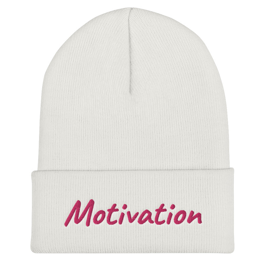 Motivation In Star Rose Quartz Embroidery on Cuffed Beanie