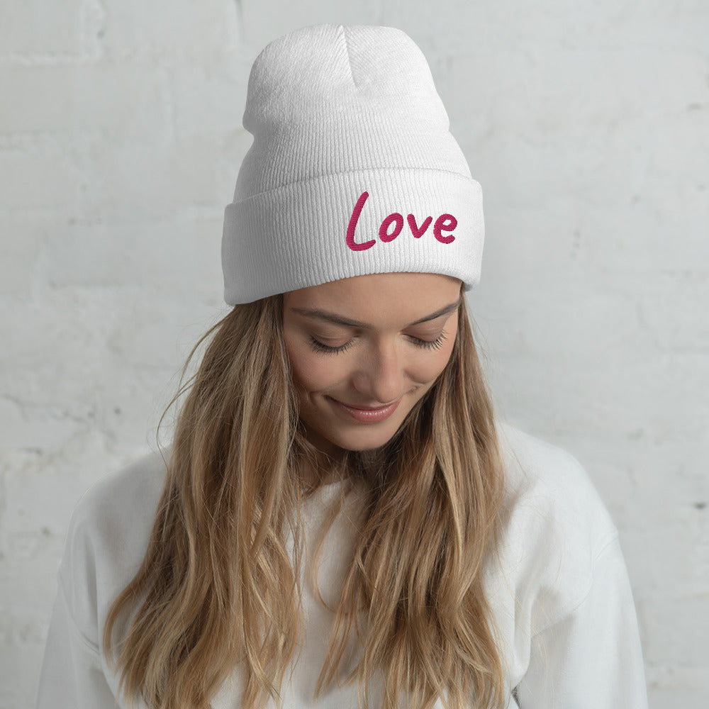 Love In Star Rose Quartz Embroidery on Cuffed Beanie