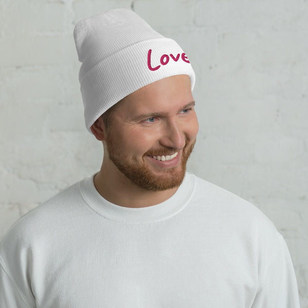 Love In Star Rose Quartz Embroidery on Cuffed Beanie