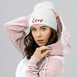 Love In Star Rose Quartz Embroidery on Cuffed Beanie