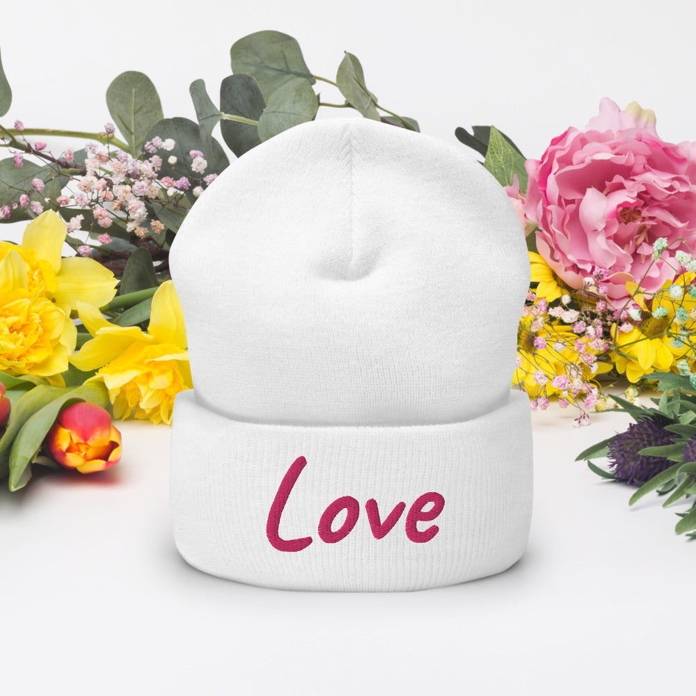 Love In Star Rose Quartz Embroidery on Cuffed Beanie