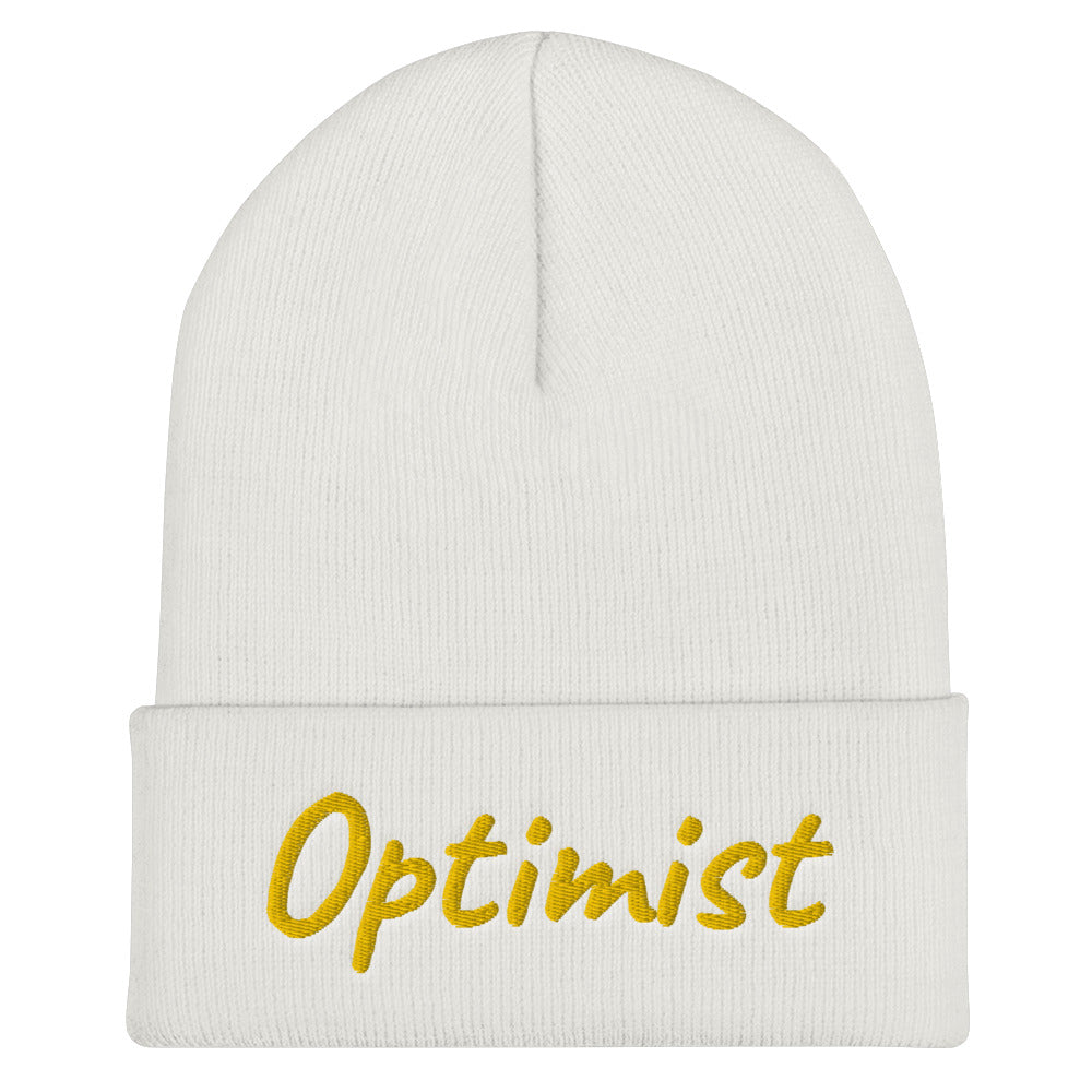 Optimist In Gold Embroidery on Cuffed Beanie