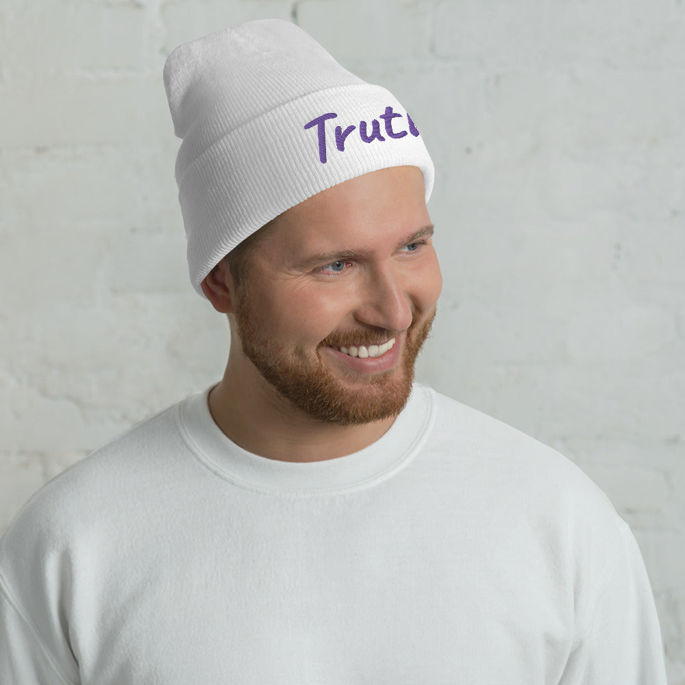 Truth In Amethyst Embroidery on Cuffed Beanie