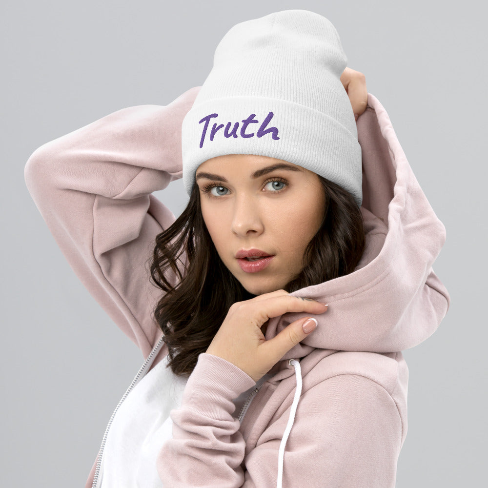 Truth In Amethyst Embroidery on Cuffed Beanie