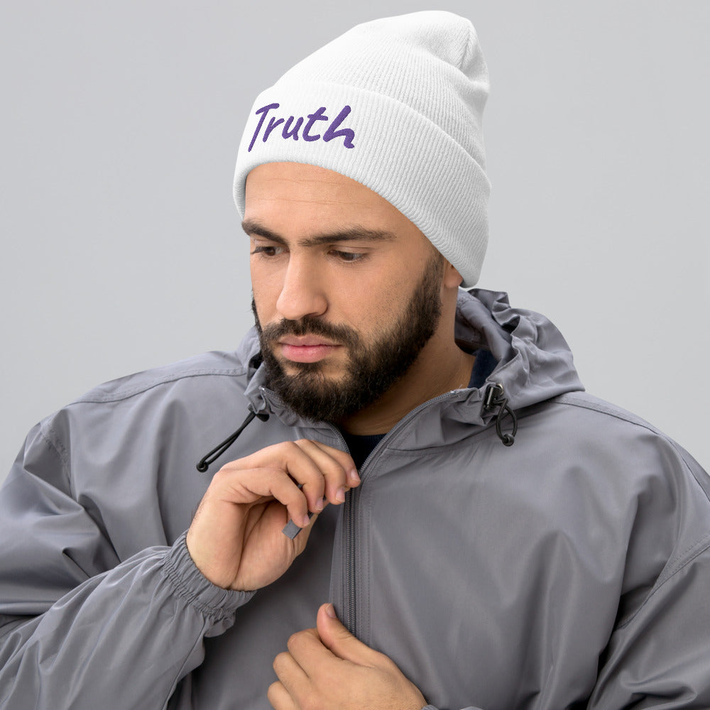 Truth In Amethyst Embroidery on Cuffed Beanie