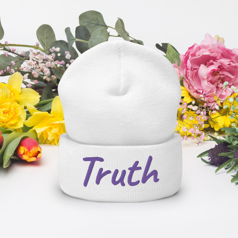 Truth In Amethyst Embroidery on Cuffed Beanie