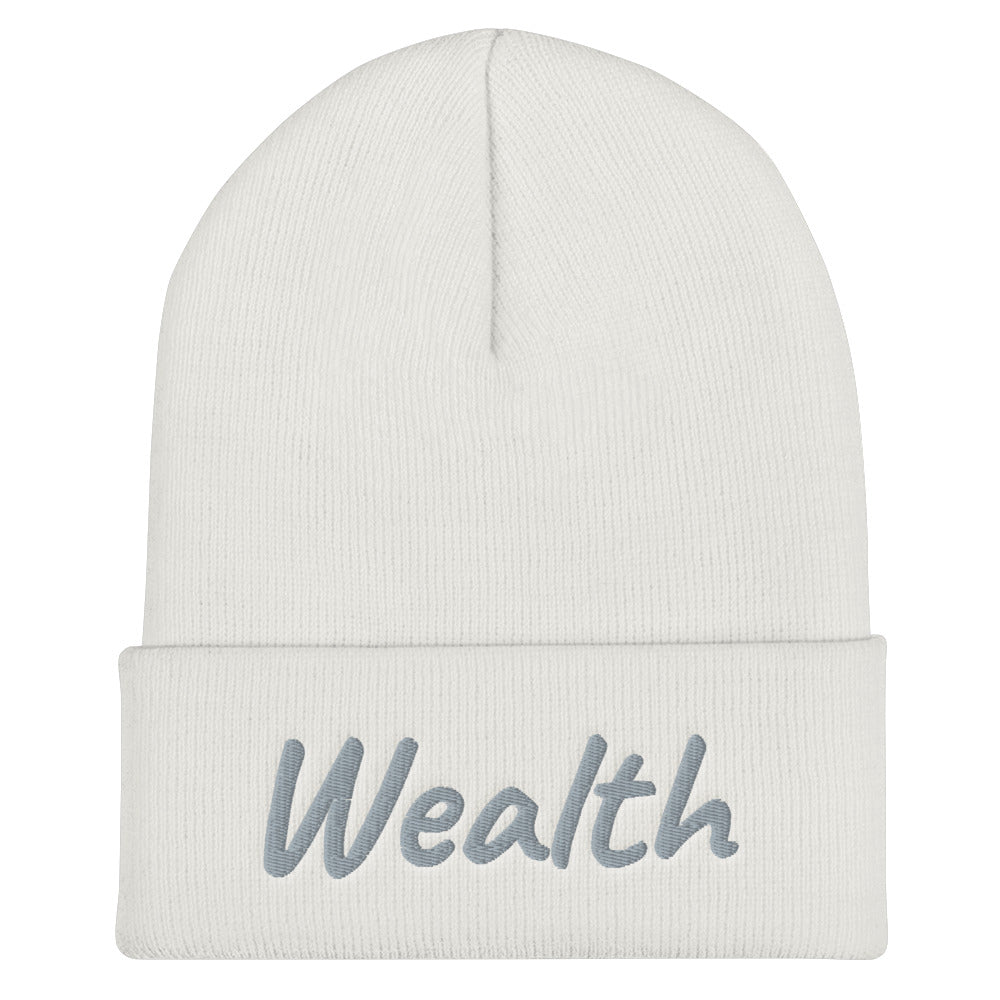 Wealth In Silver Embroidery on Cuffed Beanie