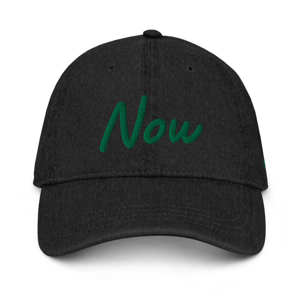 Now In Emerald Embroidery on Denim Hat