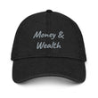 Money & Wealth In Silver Embroidery on Denim Hat